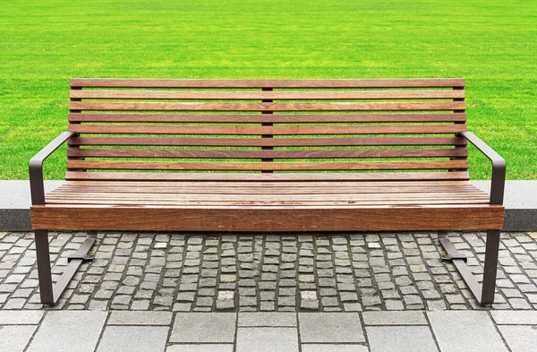 Banc Bois Dans Parc Été Ville — Photo