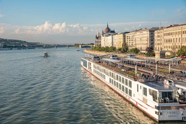 Budapest, Hungary - September 17, 2016: Small steamer on the Danube River in Budapest, the capital of Hungary.