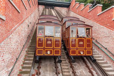 Budapest, Hungary - September 18, 2016: Modular cabins cable car on Castle Hill on September 18, 2016 in Budapest, Hungary.