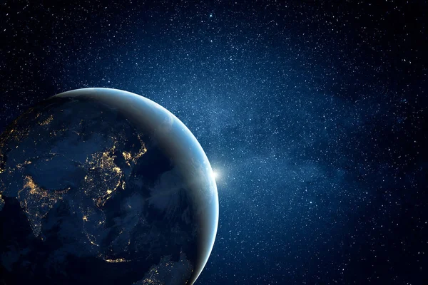 Stark Himmel Och Planet Jorden Öppen Rymd Delar Denna Bild — Stockfoto