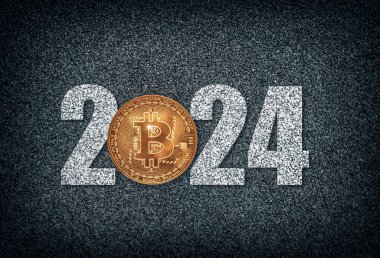 2024 yılında Bitcoin fiyatı ve kripto para birimi geleceği. Mali konsept.