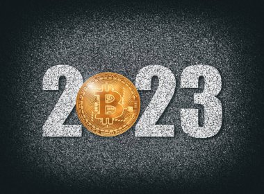 2023 yılında Bitcoin fiyatı ve kripto para birimi geleceği. Mali konsept.