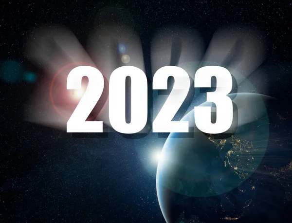 2023新年 2023年地球在空间飞行的背景下 — 图库照片