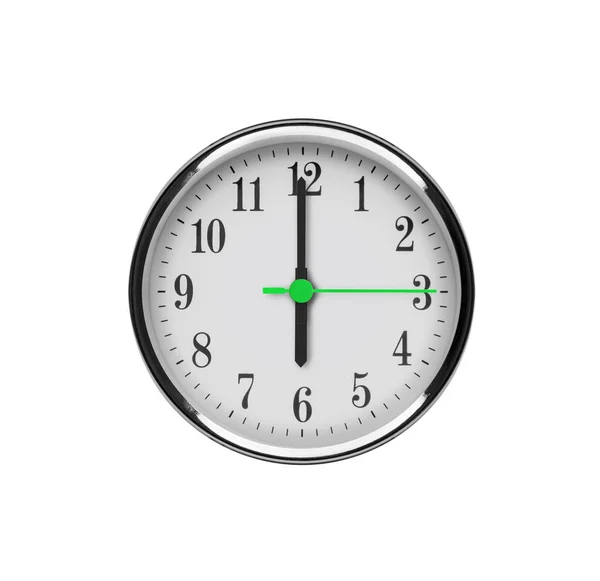 Relógio Parede Branco Isolado Fundo Branco Seis Oclock Tarde Noite — Fotografia de Stock