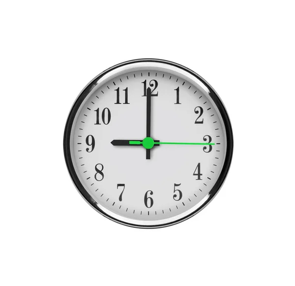 Relógio Parede Branco Isolado Fundo Branco Nove Relógio Dia Noite — Fotografia de Stock