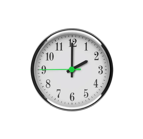 White Wall Clock Isolated White Background Two Oclock Afternoon Night — Stock Photo, Image