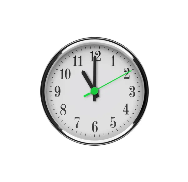 White Wall Clock Isolated White Background Eleven Oclock Noon Night — Stock Photo, Image