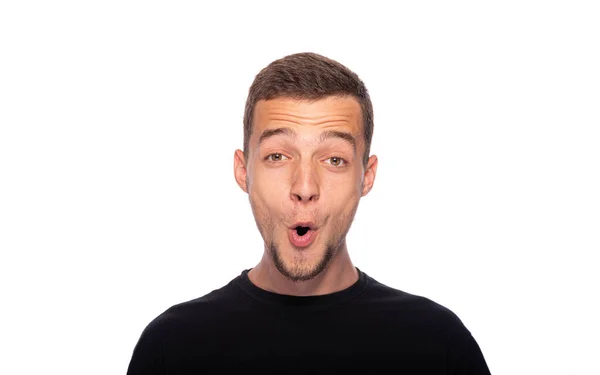 Surprised Young Man White Background Guy His Mouth Open Surprise — Stock Photo, Image