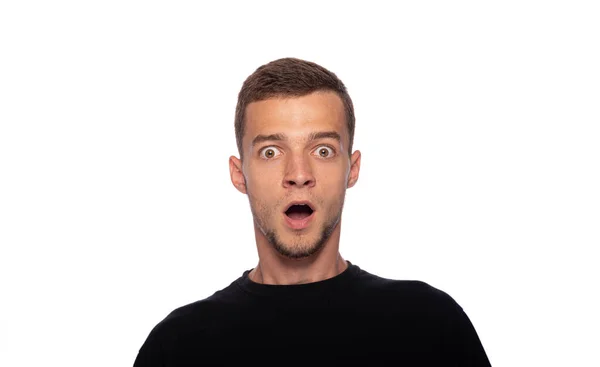 Surprised Young Man White Background Guy His Mouth Open Surprise — Stock Photo, Image