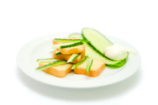 Cucumber toast on a plate — Stock Photo, Image