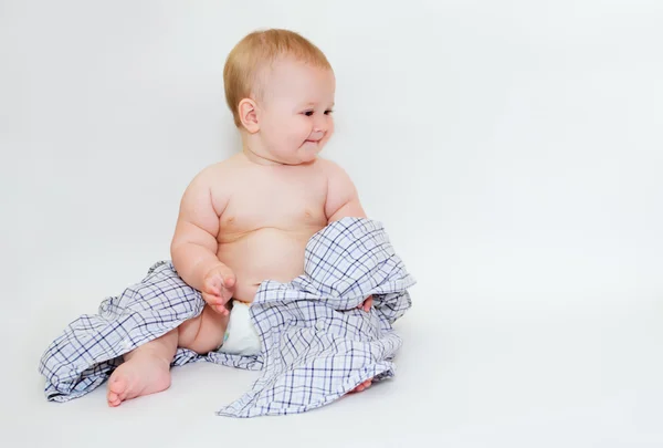 Babe in a plaid shirt and a diaper — Stock Photo, Image