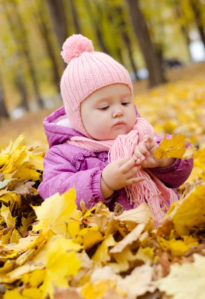 Bambino nella foresta autunnale — Foto Stock