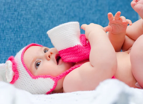 Baby girl with booties — Stock Photo, Image