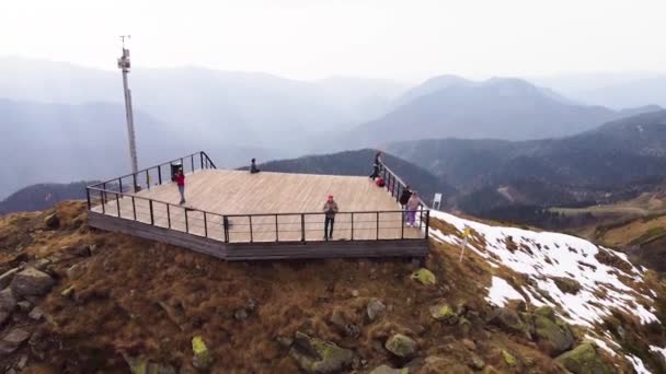 Cubierta Observación Cima Montaña Vista Aérea Desde Dron Parque Nacional — Vídeos de Stock