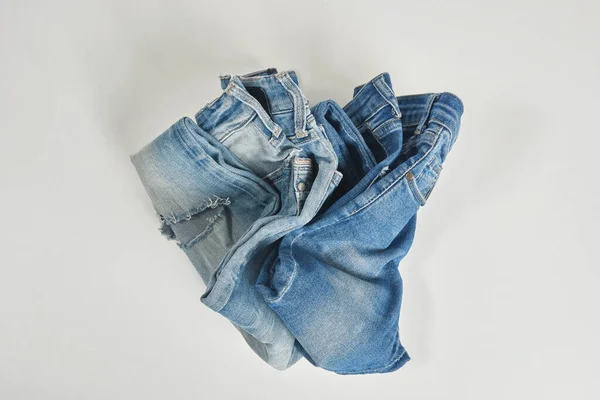 Blue Jeans Isolated White Background Folded Trendy Stylish Fashionable Denim — Stock Photo, Image