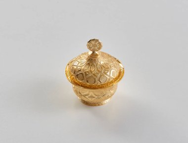 Gold and silver tray, zinc handmade white background isolated style.