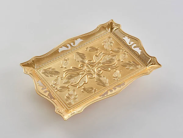 Gold Silver Tray Zinc Handmade White Background Isolated Style — Zdjęcie stockowe