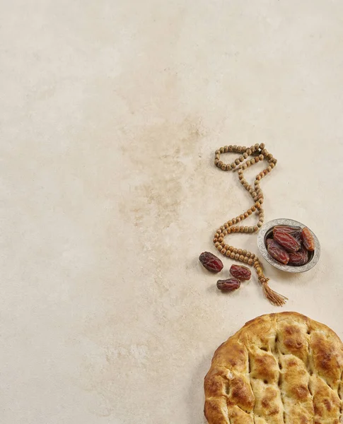 Ramadan Datum Türkische Kultur Stil Mit Pita Rosenkranz Und Kaffee — Stockfoto