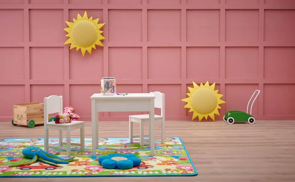 Habitación Decorativa Para Bebés Fondo Pared Rosa Alfombra Para Bebés —  Fotos de Stock