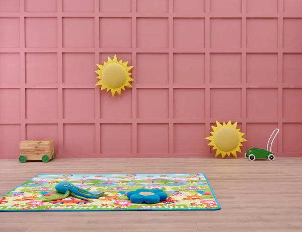 Decorative Baby Room Pink Wall Background Baby Mat Carpet Design — Stock Photo, Image