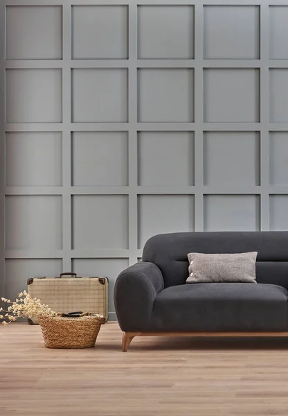 Decorative Living Room Concept Grey Wall Background Style Furniture Design — Stock Photo, Image