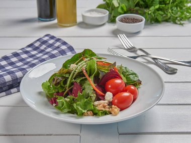 Green salad plate for menu and vegetables background style.