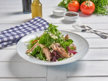 Green salad plate for menu and vegetables background style.