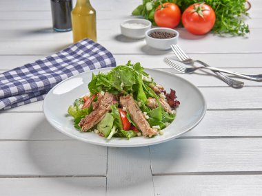 Green salad plate for menu and vegetables background style.