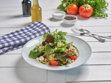 Green salad plate for menu and vegetables background style.