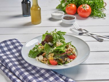 Green salad plate for menu and vegetables background style.