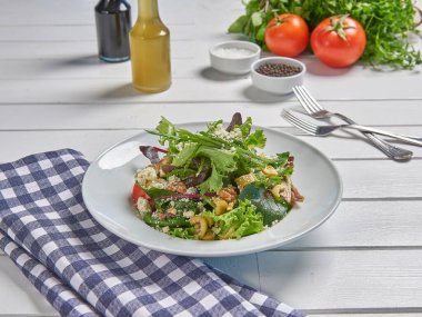 Green salad plate for menu and vegetables background style.