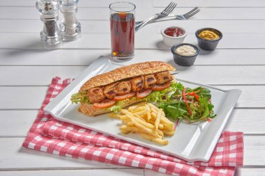 Delicious sandwich and fried tomato salad style for menu sauce background style.