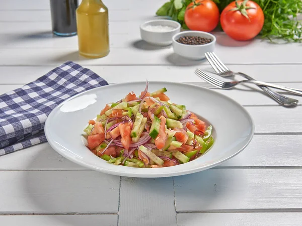 Green salad plate for menu and vegetables background style.