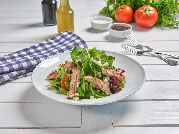 Green salad plate for menu and vegetables background style.