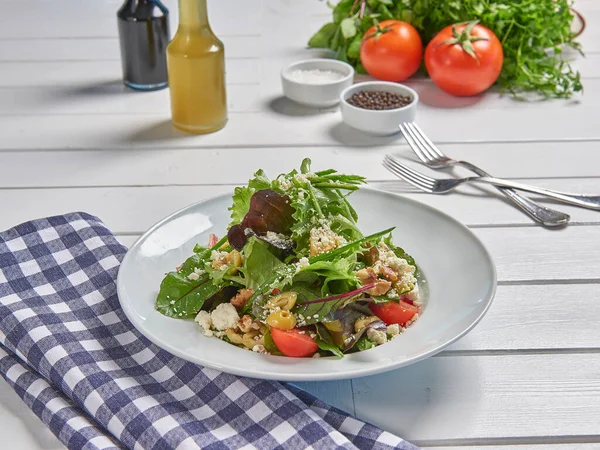 Green salad plate for menu and vegetables background style.