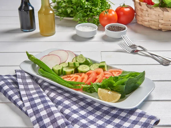 Green salad plate for menu and vegetables background style.