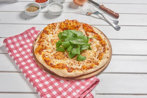 Pizza for menu style with cola and sauce background style.