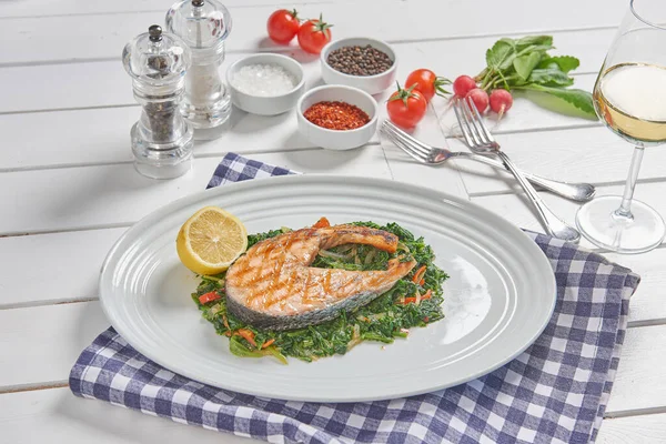 Salmon plate and sauce background style.