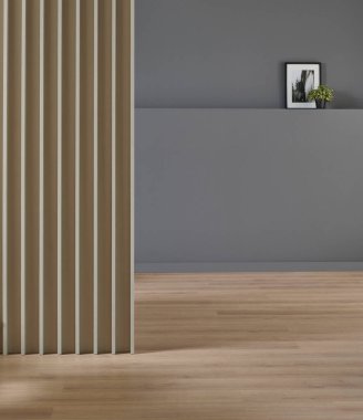 Gri ve kahverengi duvar arka plan stili, kabin, kitap ve ev aksesuarı, vazo, koltuk, battaniye asma, iç mekan dekorasyonu.