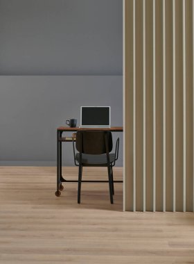 Gri ve kahverengi duvar arka plan stili, kabin, kitap ve ev aksesuarı, vazo, koltuk, battaniye asma, iç mekan dekorasyonu.