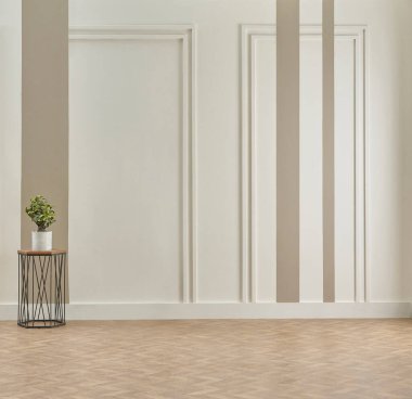 Beyaz ve kahverengi duvar arka plan biçimi, ev dekorasyonu, parke ve tablo biçimi.