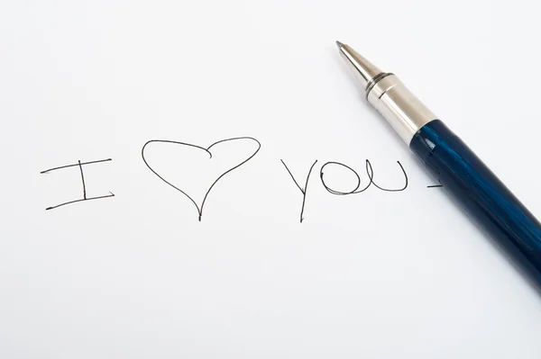 Schreiben Sie Ihre Nachricht mit einem Stift. Schreibe "ich liebe dich" mit blauem Stift. — Stockfoto