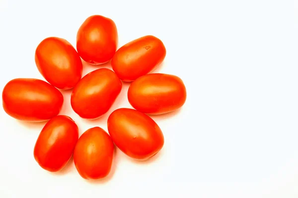 Juicy ripe tomatoes isolated on the white background, space for notes — Stock Photo, Image