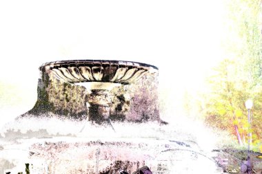 Classic urban fountain bowl in pale futuristic watercolor tones