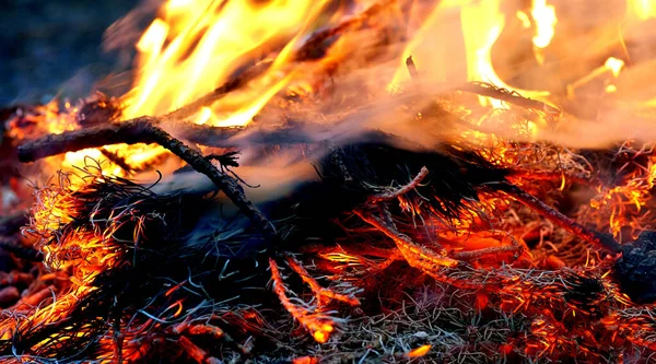 Large Open Air Fire Used Part Celebration Burning Trash Signal — Stock Photo, Image