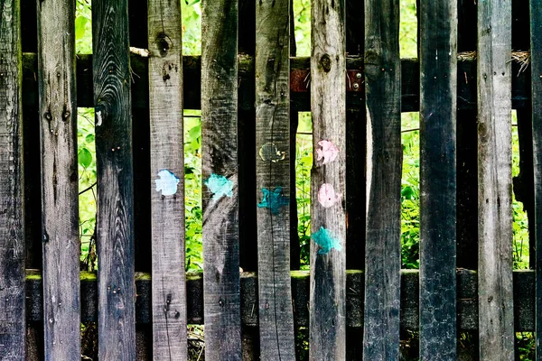 Vecchia Recinzione Rustica Legno Con Pareti Pittura Una Barriera Ringhiera — Foto Stock