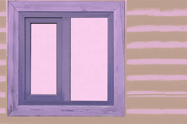an opening in the wall of a building or vehicle that is fitted with glass or other transparent material in a frame.Pink window in a wooden lilac frame in a wooden wall of pink brown logs timbers.
