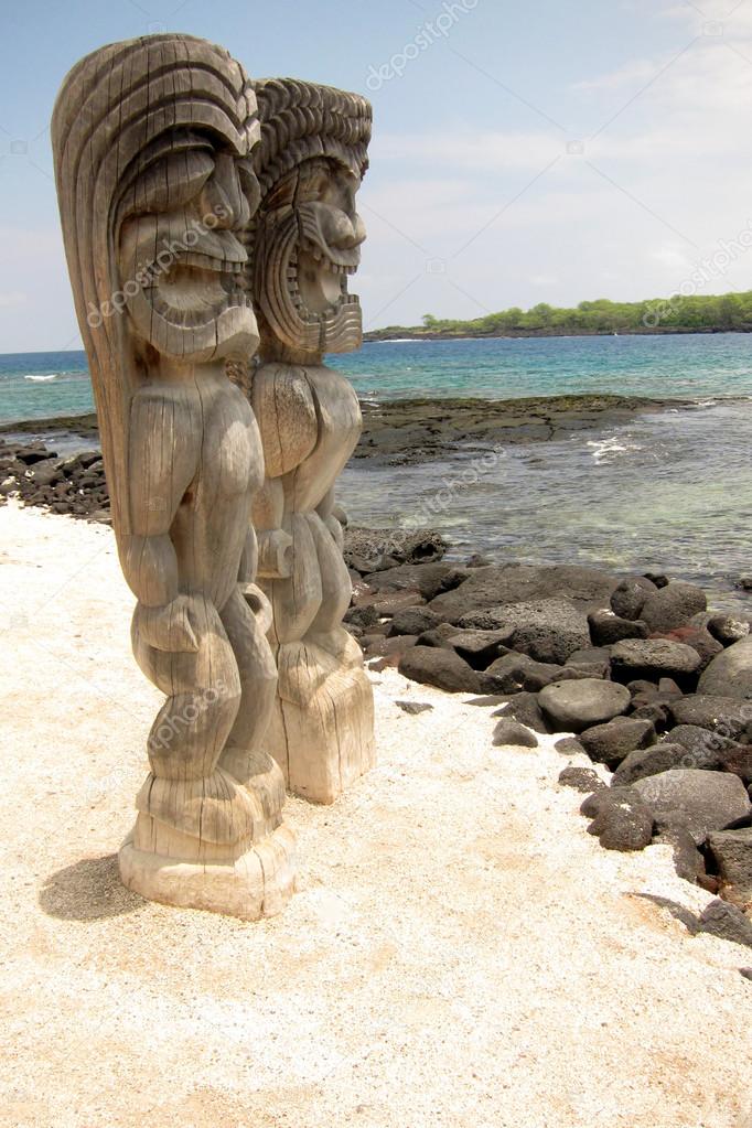 Sacred Statue in the City of Refuge at the Pu'uhonua o Honaunau National Park in Hawaii.