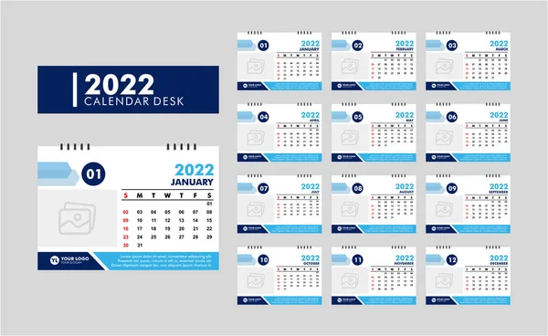 Zarif mavi 2022 Yeni Yıl Takvim Şablonu Vektörü