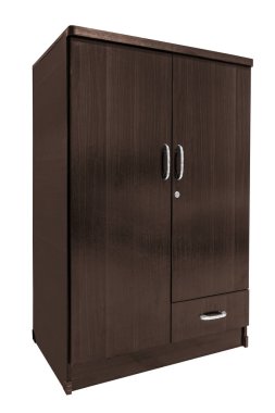 Ahşap gardırop kesme yolu ile beyaz arka planda izole.